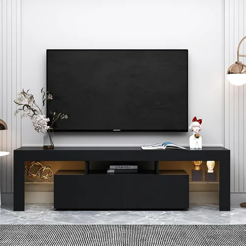 Holaki Moderno soporte de TV LED de alto brillo con 20 luces de color, consola multimedia para TV de hasta 70 pulgadas, color negro