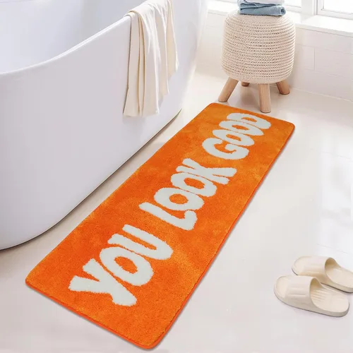 Alfombra de baño con texto en inglés "You Look Good", alfombra larga para baño, divertida decoración de baño para bañera, dormitorio y ducha, 20 x
