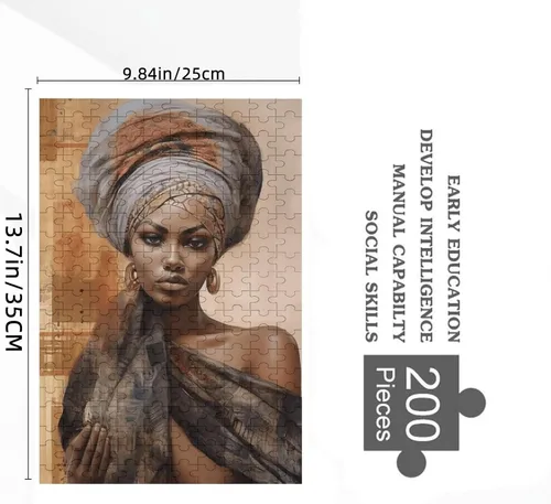 Miniatura 2 de Rompecabezas para adultos, 200 piezas, rompecabezas de mujer negra afroamericana, exquisita formación de pañuelo en la cabeza, imágenes artísticas