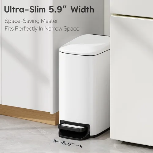 Miniatura 2 de TIPGO Cubo de basura delgado para baño con tapa de cierre suave, pedal escalonado, cubo de basura de acero inoxidable de 6 litros/1.6 galones, cubos