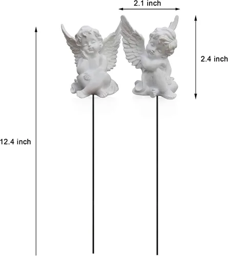 Miniatura 6 de OwMell Juego de 2 estacas decorativas para jardín, adornos pequeños de ángel y querubín, estatua conmemorativa y decoración de macetas