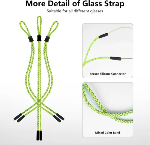 Miniatura 4 de BILIONE Correas trenzadas fluorescentes para lentes de sol, soporte para gafas de sol alrededor del cuello para hombres, mujeres y niños, cadena
