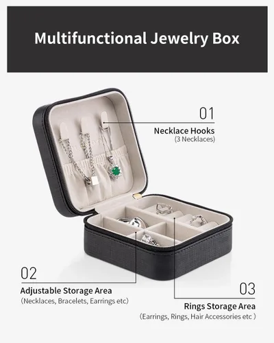 Miniatura 32 de Vlando Regalos de boda – Organizador de viaje de joyería pequeña de piel sintética, estuche de viaje para anillo, mini joyero para aretes, collar
