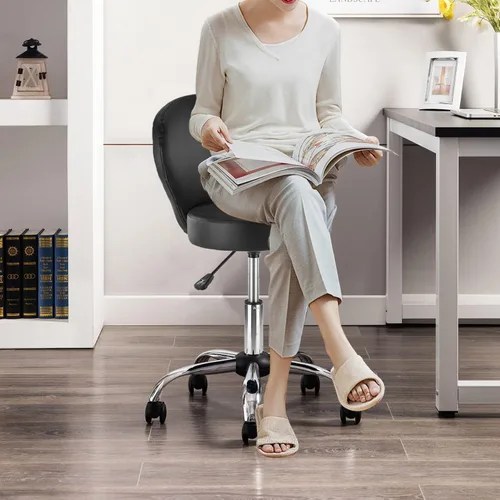 Miniatura 2 de KLASIKA Taburete giratorio ajustable con respaldo y ruedas, silla de escritorio de oficina multiusos, cojín de asiento grueso para el hogar, bar