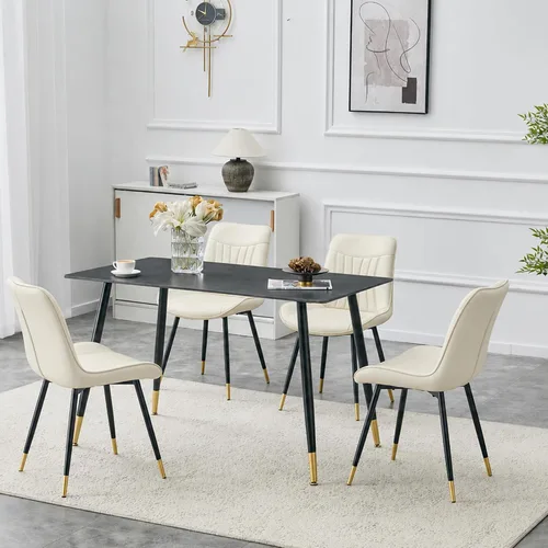 Miniatura 42 de Modern Dining Table Set for 4,50" Sintered Stone Table Set for 4,Marble Dining Table Set of 4 with Upholstered Chair,5 Piece Rectangular Dining Room