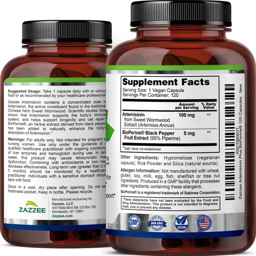 Miniatura 8 de Zazzee - Artemisinina, 100 mg por cápsula, 120 cápsulas veganas, 4 meses de suministro, más 5 mg de BioPerine para una mejor absorción, extracto