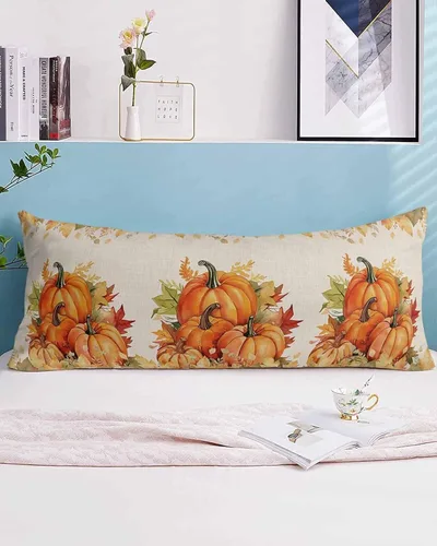 Miniatura 2 de Funda de almohada corporal de calabazas de otoño, fundas de almohada suaves decorativas para sofá largo y lumbar, funda de cojín con cierre