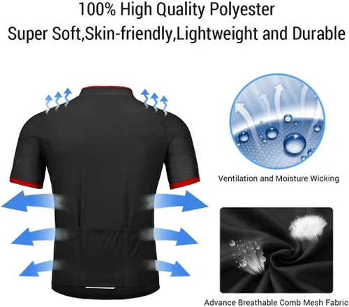 Miniatura 5 de wantdo Camisetas de ciclismo para hombre, camisetas de ciclismo de montaña MTB Jersey de manga corta Camisetas de ciclismo transpirable de secado