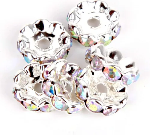 Miniatura 22 de RUBYCA - 100 unidades de espaciadores redondos y ondulados de cristal checo de alta calidad en tono plateado, Cristal, 10mm