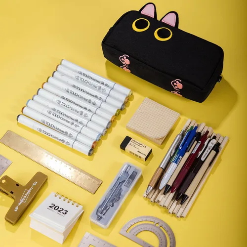 Miniatura 6 de Hongdian - Estuche para lápices de gran capacidad, bolsas para bolígrafos de gato 3D, organizador para oficina, universidad y escuela