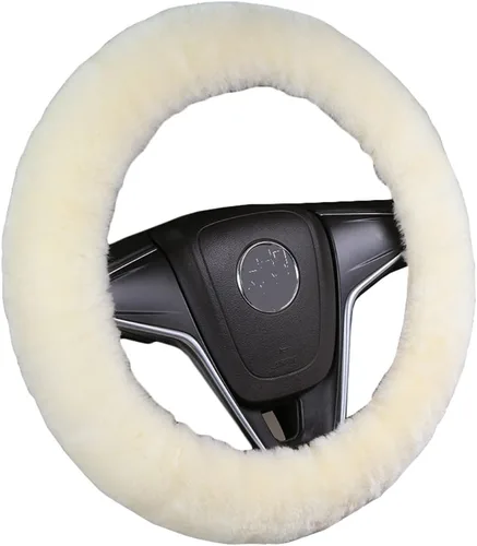 Miniatura 20 de U&M Funda para volante de automotor de lana auténtica, elastizada. Almohadilla protectora de volante de vehículo, de lana australiana, Menta