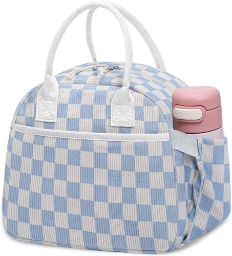 Miniatura 31 de Carry bloom Lonchera para mujer, lonchera aislada, bonita lonchera de pana reutilizable para el trabajo (1 rayas blancas y negras)
