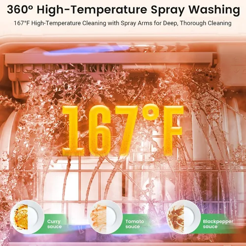 Miniatura 6 de BLITZHOME Lavavajillas portátil de mostrador WiFi, inteligente con 9 programas, alta temperatura de 75℃, pulverización 360° 3Spray, temporizador