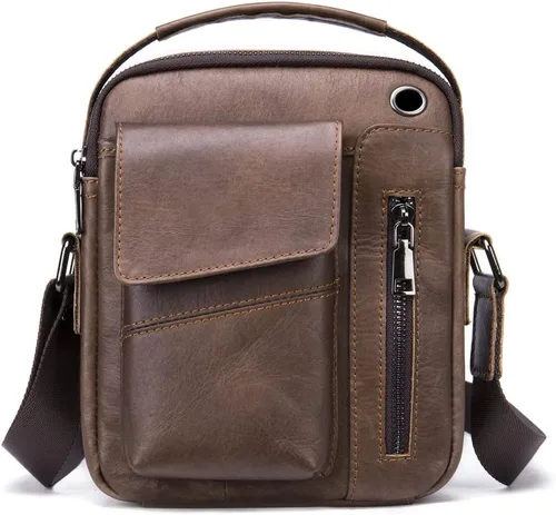Miniatura 2 de Hebetag Bolso bandolera de cuero pequeño para hombre, para viajes al aire libre, negocios