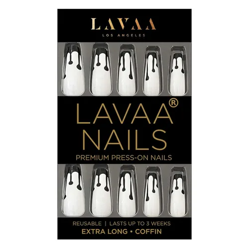 Miniatura 12 de GOLD VIBES - Uñas a presión de Lavaa Beauty Punta dorada con purpurina degradada Ataúd extra largas Vibes de oro