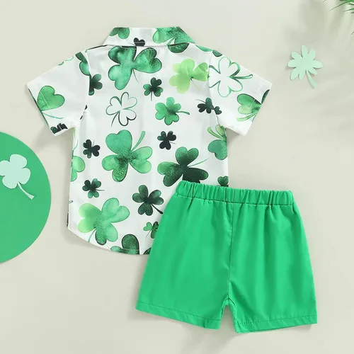 Miniatura 7 de Conjunto de 2 piezas de camiseta de manga corta con botones y pantalones cortos sólidos para bebé niño