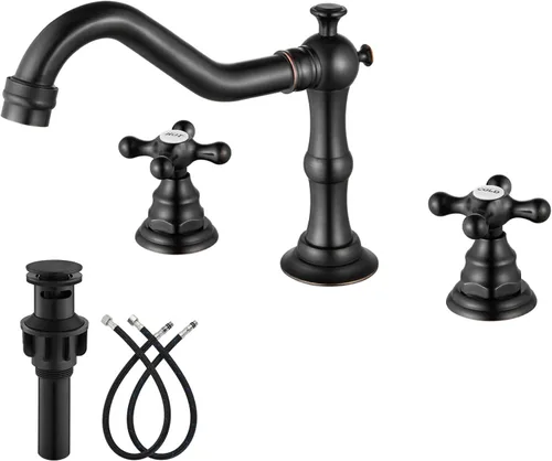 Miniatura 20 de gotonovo Grifo de baño de 3 agujeros y 8 pulgadas, grifo de lavabo de baño extendido, 2 asas cruzadas, grifo mezclador de tocador vintage con Latón