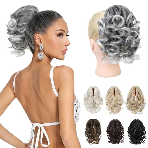 Miniatura 24 de REECHO Extensión de cola de caballo, pinza de cola de caballo rizada y ondulada de 9 pulgadas, extensiones de cabello HP001 para mujeres - Castaño