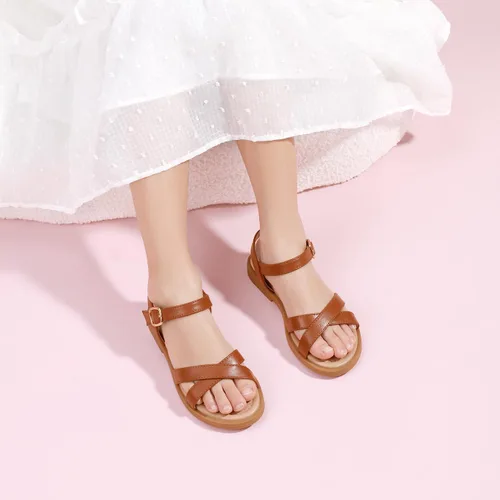 Miniatura 2 de PANDANINJIA Elva - Sandalias para niñas con puntera abierta, bonitas, planas, sandalias de vestir con tiras cruzadas, zapatos de verano para niños