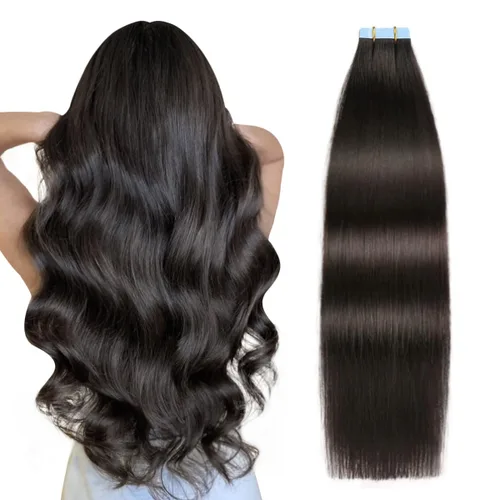 Miniatura 19 de SUYYA - Extensiones de cabello adhesivas de color borgoña; cabello humano 100 % real; extensiones de cabello adhesivas, invisibles, lacias y sin