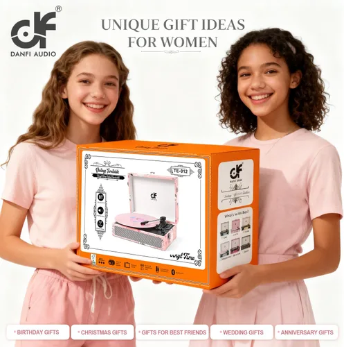 Miniatura 7 de Tocadiscos de vinilo Bluetooth con altavoces integrados, tocadiscos portátil vintage con diseño floral, fonógrafo de vinilo de 3 velocidades