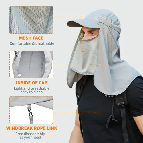 Miniatura 5 de Sombrero de pesca para hombres y mujeres, sombrero de protección solar UPF 50+, gorra plegable con solapa de malla para el cuello, correa resistente