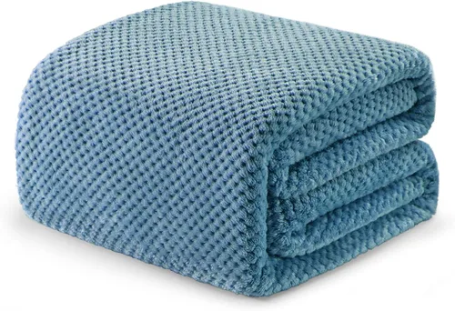 Miniatura 25 de Exclusivo Mezcla - Manta de vellón extragrande para sofá o cama, mantas supersuaves y cálidas con textura de gofre, acogedora, mullida y ligera Azul