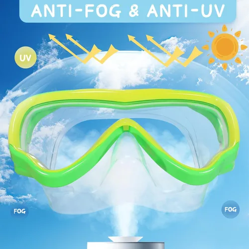 Miniatura 2 de Water Space Kids Swimming Goggles Swim Mask with Nose Cover for Kids Youth 3-15, Anti-Shattered Lens UV Protection No-leak Verde y amarillo