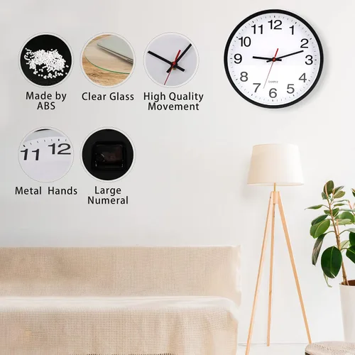 Miniatura 6 de OceeK Reloj de pared, silencioso sin tictac, moderno reloj de pared pequeño de 8 pulgadas, reloj analógico clásico de cuarzo de calidad, funciona