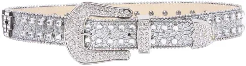 Miniatura 3 de Cinturón de cuero con estampado de cocodrilos de diamantes de imitación occidental
