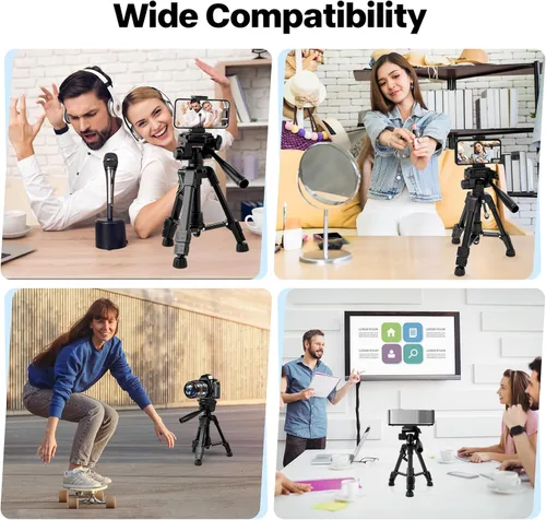 Miniatura 7 de Mini trípode para cámara y teléfono, trípode de mesa portátil de aleación de aluminio de 25 pulgadas con cabezal de inclinación panorámica de 3