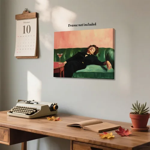 Miniatura 6 de Ripiyome Póster vintage de mujer en el sofá con Martini, lienzo victoriano y funky para pared, pintura al óleo estética de moda, impresión ecléctica