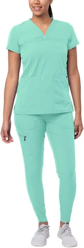 Adar Pro - Conjunto de ropa quirúrgica con mejora de movimiento para mujer, blusa médica con cuello en V y pantalón médico deportivo y para yoga