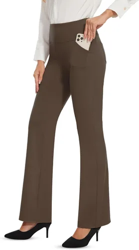 Desol Leggings acampanados, pantalones de yoga de cintura alta con bolsillos, pantalones de control de abdomen, pantalones de trabajo negros para