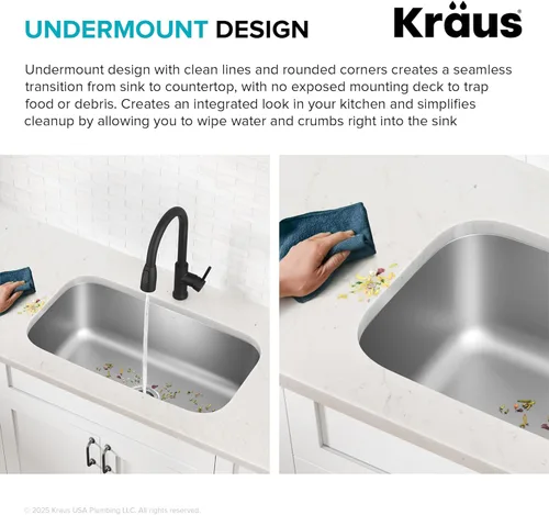 Miniatura 8 de Fregadero de cocina KBU14 de Kraus, de 31 1/2", de pila única, en acero inoxidable de calibre 16 (montaje inferior), KBU14