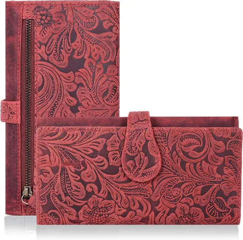 Miniatura 26 de Cartera de cuero genuino para mujer de cuero con bloqueo RFID - Tarjetero triple de diseñador para damas tipo clutch con ventana de identificación