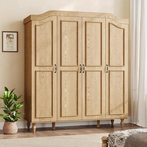Miniatura 9 de Armario Ropero Arqueado con 4 Puertas, Gabinete Ropero de Madera de Gran Capacidad de 71" de Alto con 2 Barras para Colgar y 8 Estantes, Gabinete