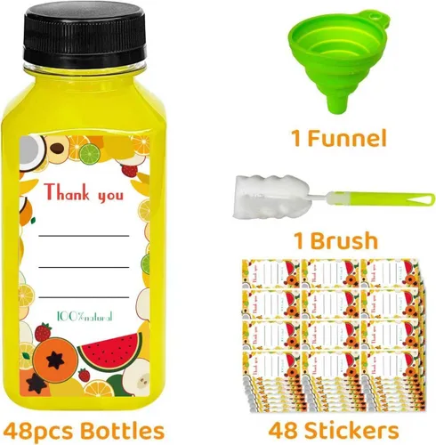 Miniatura 3 de 48 botellas de jugo de 8 onzas con tapas, botellas de plástico con tapas, recipientes reutilizables transparentes a granel para jugo, leche y otras
