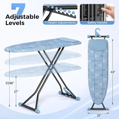 Miniatura 2 de KINGBOARD Tabla de planchar, tabla de planchar compacta con alfombrilla de silicona para plancha, cubierta resistente al calor, 7 alturas Azul