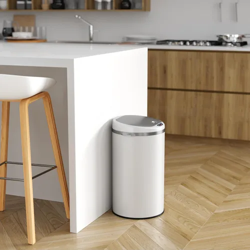 Miniatura 5 de iTouchless Cubo de basura de 8 galones con filtro de olor, cubo de basura redondo de acero inoxidable blanco para el hogar, oficina, trabajo
