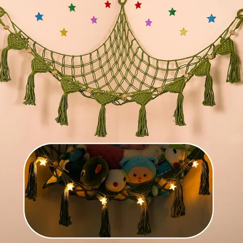 Miniatura 22 de Hamaca para Animales de Peluche de Esquina - 142 cm Jumbo Hecha a Mano de 5mm de Doble Cordón de Macramé para Almacenamiento de Animales de Peluche