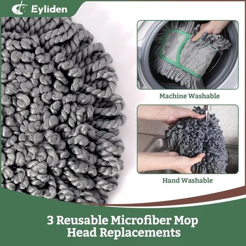 Miniatura 4 de Eyliden Trapeador de polvo profesional para limpieza de suelos, trapeador seco con 3 almohadillas de microfibra reutilizables, eliminación de pelo