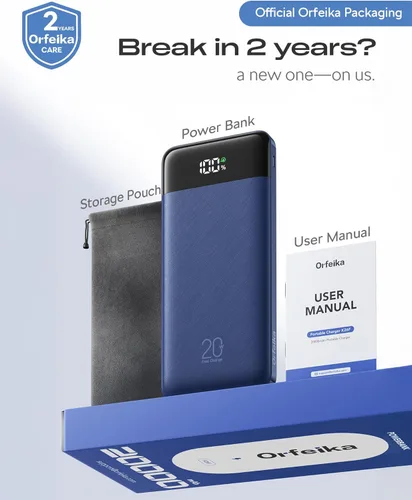 Miniatura 9 de Orfeika Banco de Energía de 20000mAh con Carga Rápida, Cargador Portátil con 4 Cables Integrados y 6 Salidas, Paquete de Batería PD USB C de 20W
