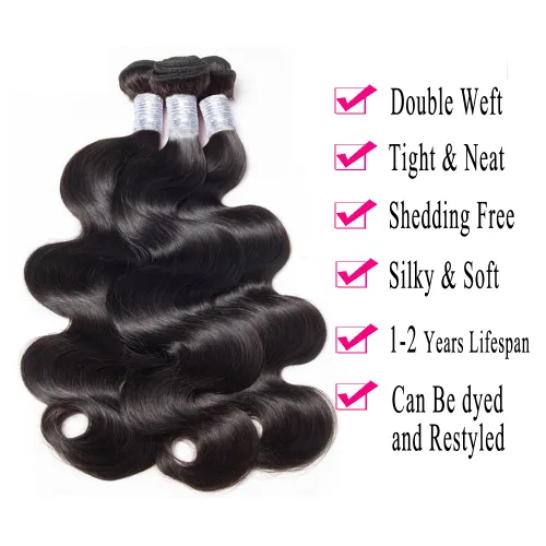 Miniatura 2 de 7A virgen brasileño paquetes de cabello humano ondulado #1B negro natural 10.58 oz/lote 8 pulgadas corto sin procesar Remy cabello humano teje