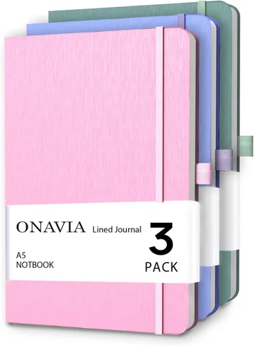 Miniatura 8 de ONAVIA Cuaderno rayado A5, cuaderno de notas con rayas universitarias de 7mm, diario para escribir, trabajo, escuela, viajes y toma de notas, tapa