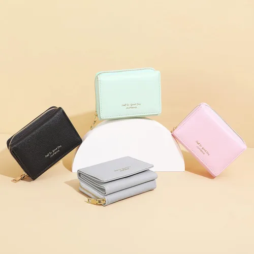 Miniatura 2 de JIUFENG Cartera corta con bloqueo RFID para mujer, multiusos, con cremallera, plegada, monederos, bolsas para múltiples tarjetas, organizador