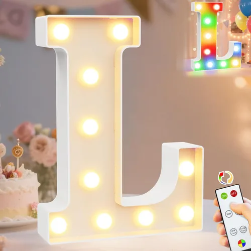 Miniatura 60 de Pooqla Letras con luces LED de marquesina, letras decorativas iluminadas en blanco cálido y blanco frío, letras del alfabeto iluminadas para niños