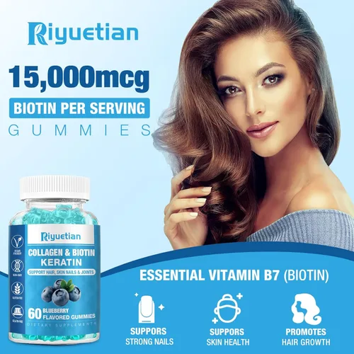 Miniatura 3 de Gomitas de biotina de 15000 mcg con colágeno para adultos, mujeres y hombres - Gomitas para cabello, piel y uñas con biotina - Colágeno para mujer