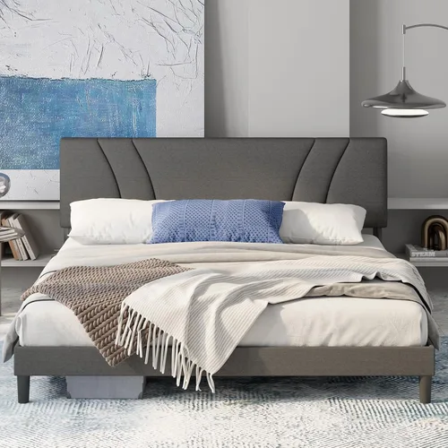 Miniatura 9 de Avenco - Base de cama tamaño Queen, plataforma tapizada con cabecero ajustable, soporte de listones de madera, fácil montaje, no necesita somier