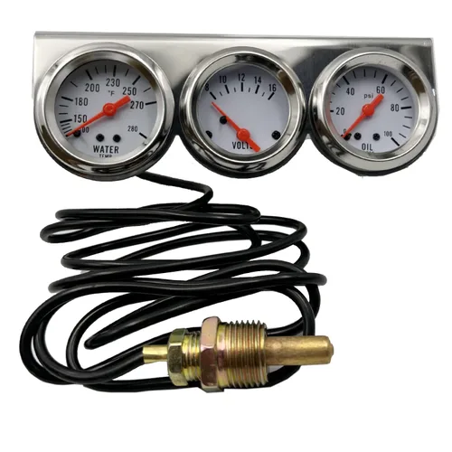 Miniatura 2 de FainWan 3 en 1 medidor de coche Auto Gauge Kit, voltaje agua temperatura cromo aceite presión sensor 12V 2.047 in